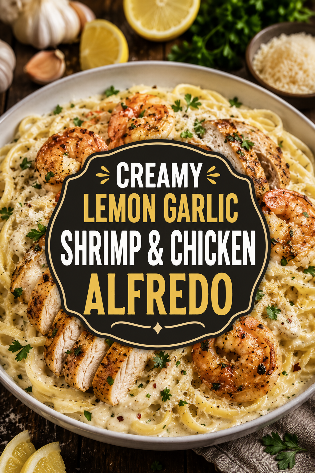 Garlic Shrimp & Chicken Alfredo